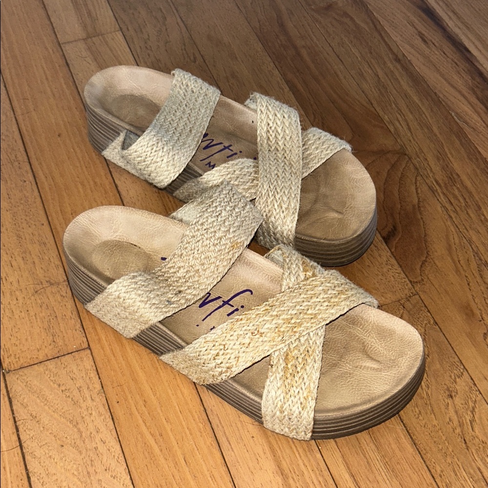 Blowfish Braided Crossover Slide Sandals in Natural Beige